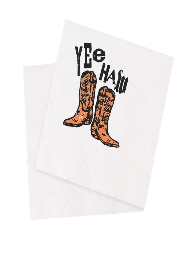 VOWFOO Yee Haw Cowboy Boots Cocktail Napkins Western Country Cowgirl Retro Vintage Party Disposable Beverage Bar Paper Napkins 100Pcs 4.5 x 4.5 2-ply (Yee Haw Cowboy Boots) - Image 1